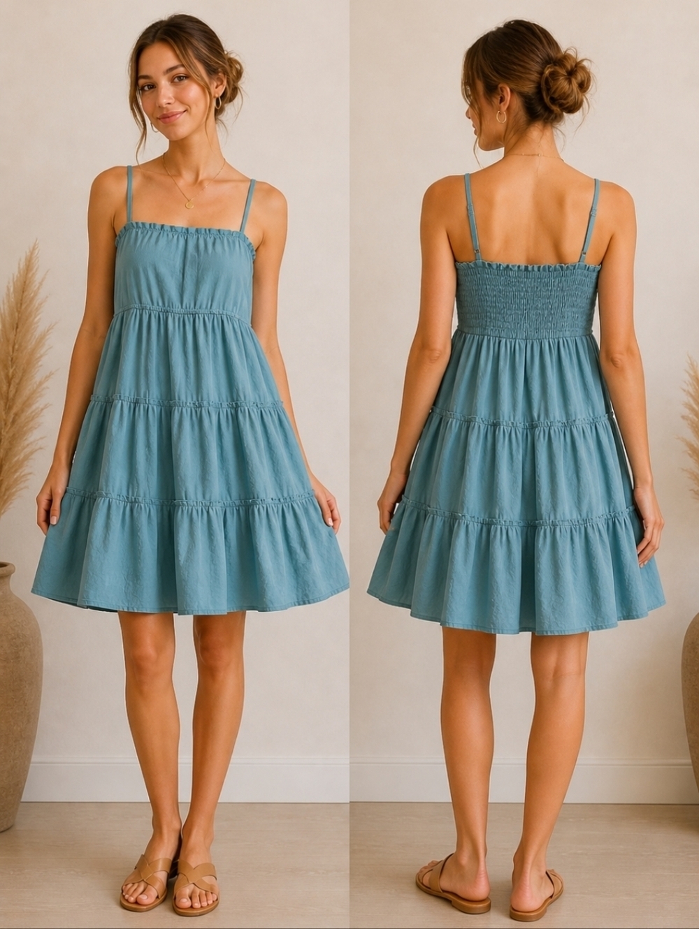 Max + Ash Sage Green Tiered Babydoll Dress Flowy Mini Size S Clean Girl Autumn